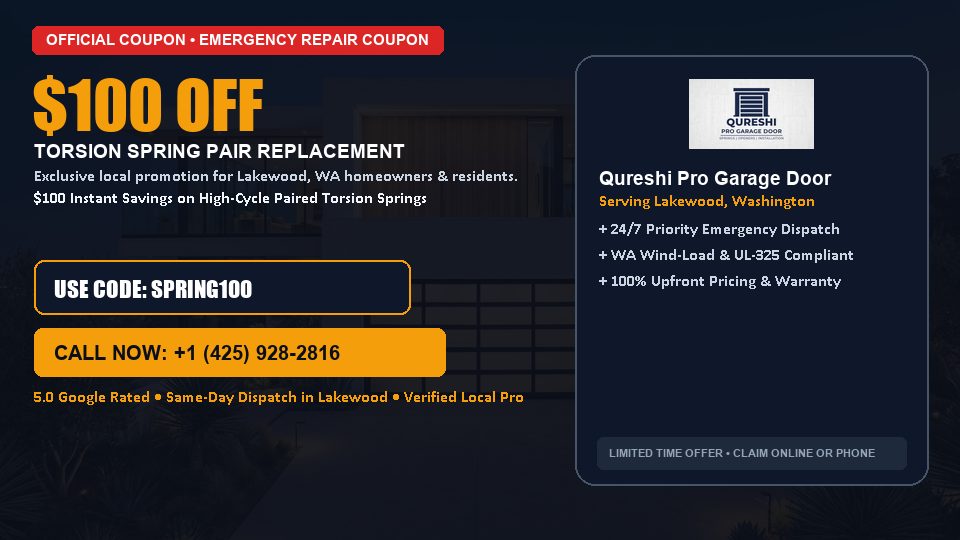 Qureshi Pro Garage Door $100 OFF Dual Torsion Spring Replacement in Lakewood, WA