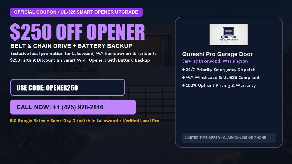 Qureshi Pro Garage Door $250 OFF Premium LiftMaster Opener Installation in Lakewood, WA