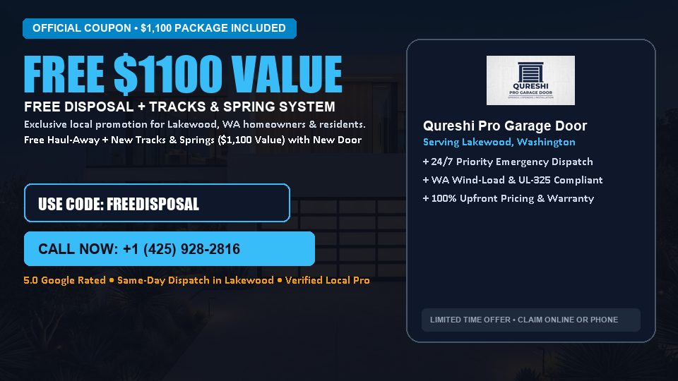 Qureshi Pro Garage Door FREE Haul-Away & Heavy-Duty Tracks with New Door in Lakewood, WA