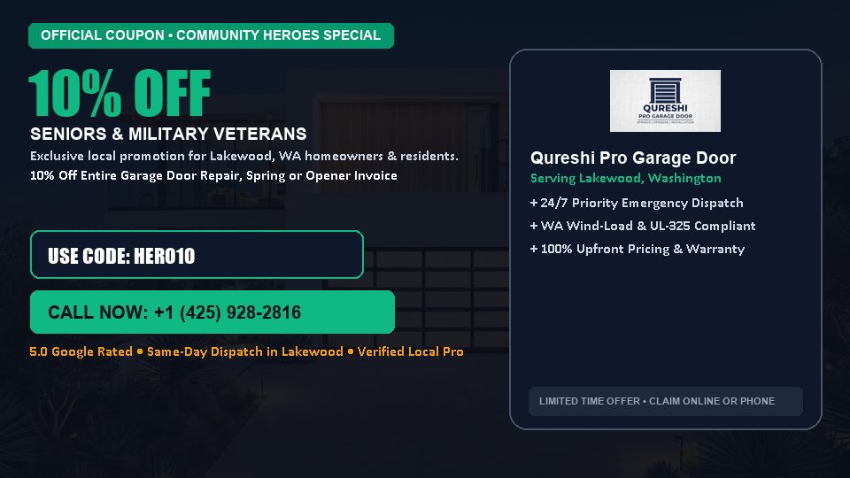 Qureshi Pro Garage Door 10% OFF Seniors & Military Veterans in Lakewood, WA